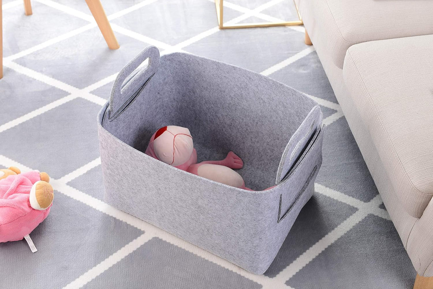 Minoisome Storage Basket Felt Storage Bin Collapsible& Convenient Box Organizer with Carry Handles for Office Bedroom Closet Babies Nursery Toys Laundry (Light grey, 15.7inch（L）×11inch（W）×10inch（H）)
