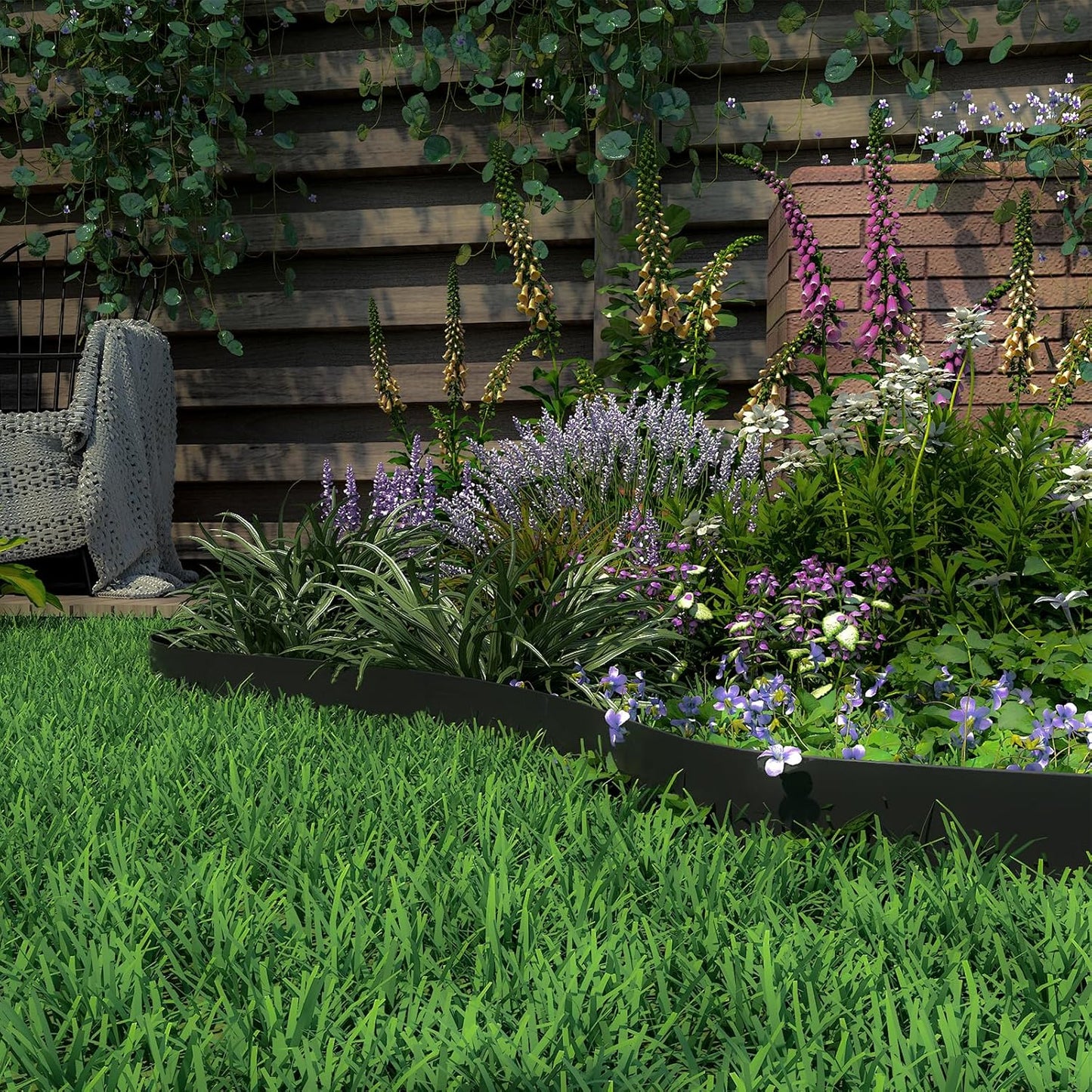 Mars Villa Landscape Edging Border 100FT No Dig Garden Edging Kit Flexible Landscape Edging 4 inch Tall Edging Border with 99 Spikes Cover 75㎡ for Lawns, Flower Yard (Black)