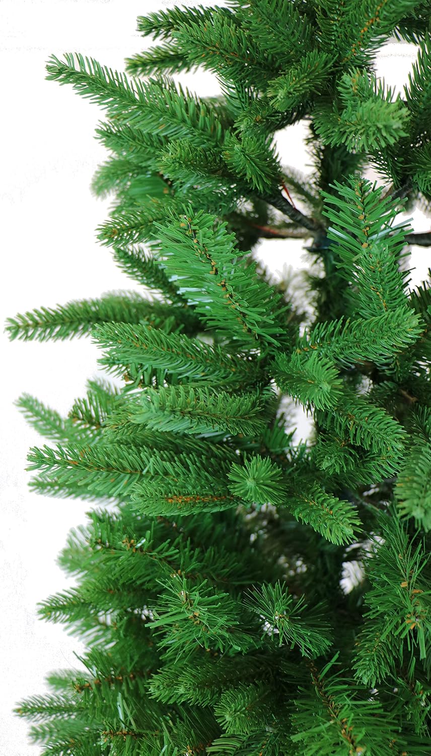 Fraser Hill Farm 7.5-Ft. Carmel Pine Slim Artificial Christmas Tree with Stand, Unlit Foldable Fake Tree with Realistic Foliage for Home Decoration