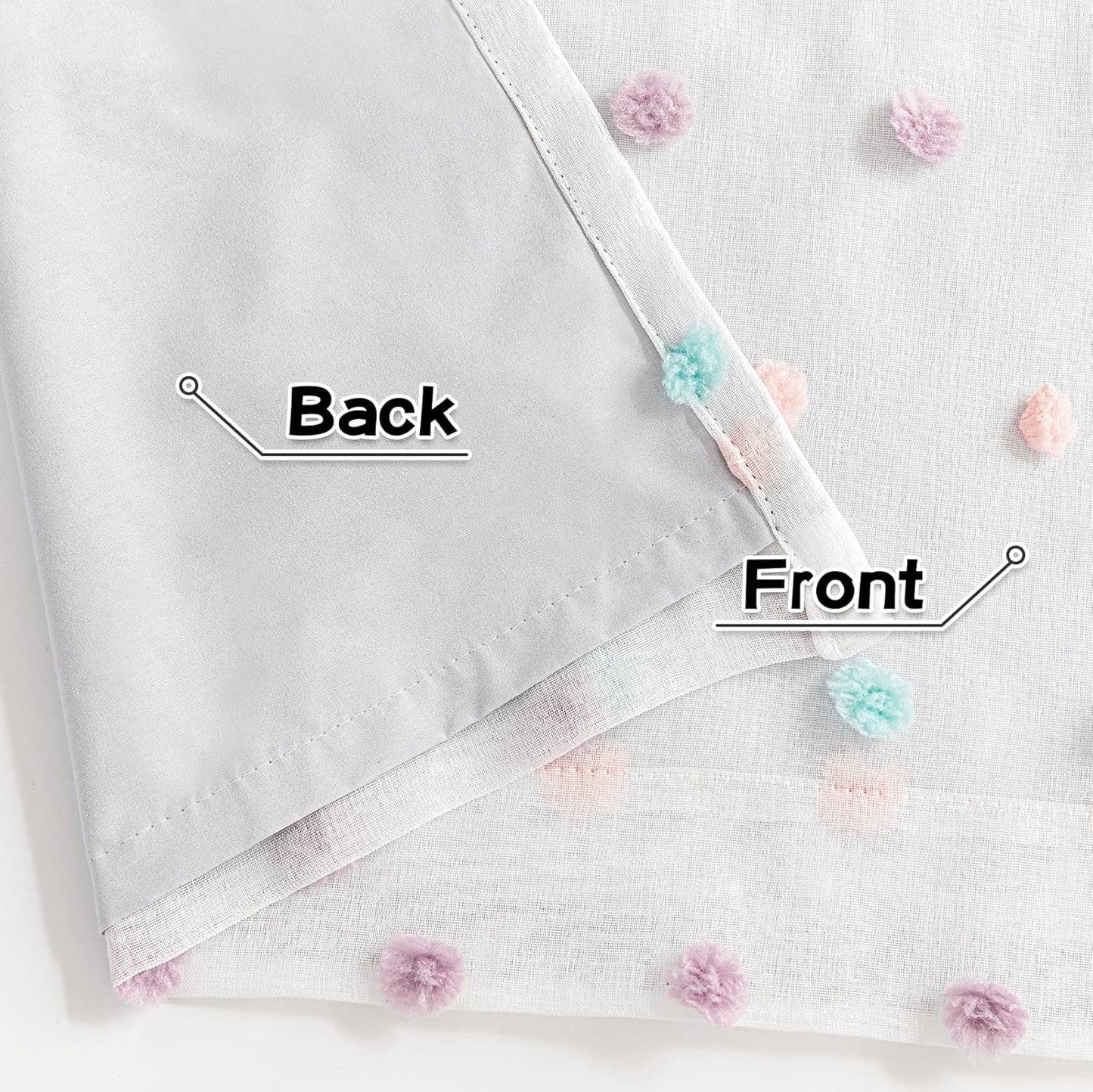 MYSKY HOME Total Blackout Curtains for Kids Bedroom Nursery Curtains 100% Light Block Doubled Curtains with Rainbow Pom Pom Sheer Window Drapes for Kitchen Room Darkening Grommet Set of 2, 52 x 63 in