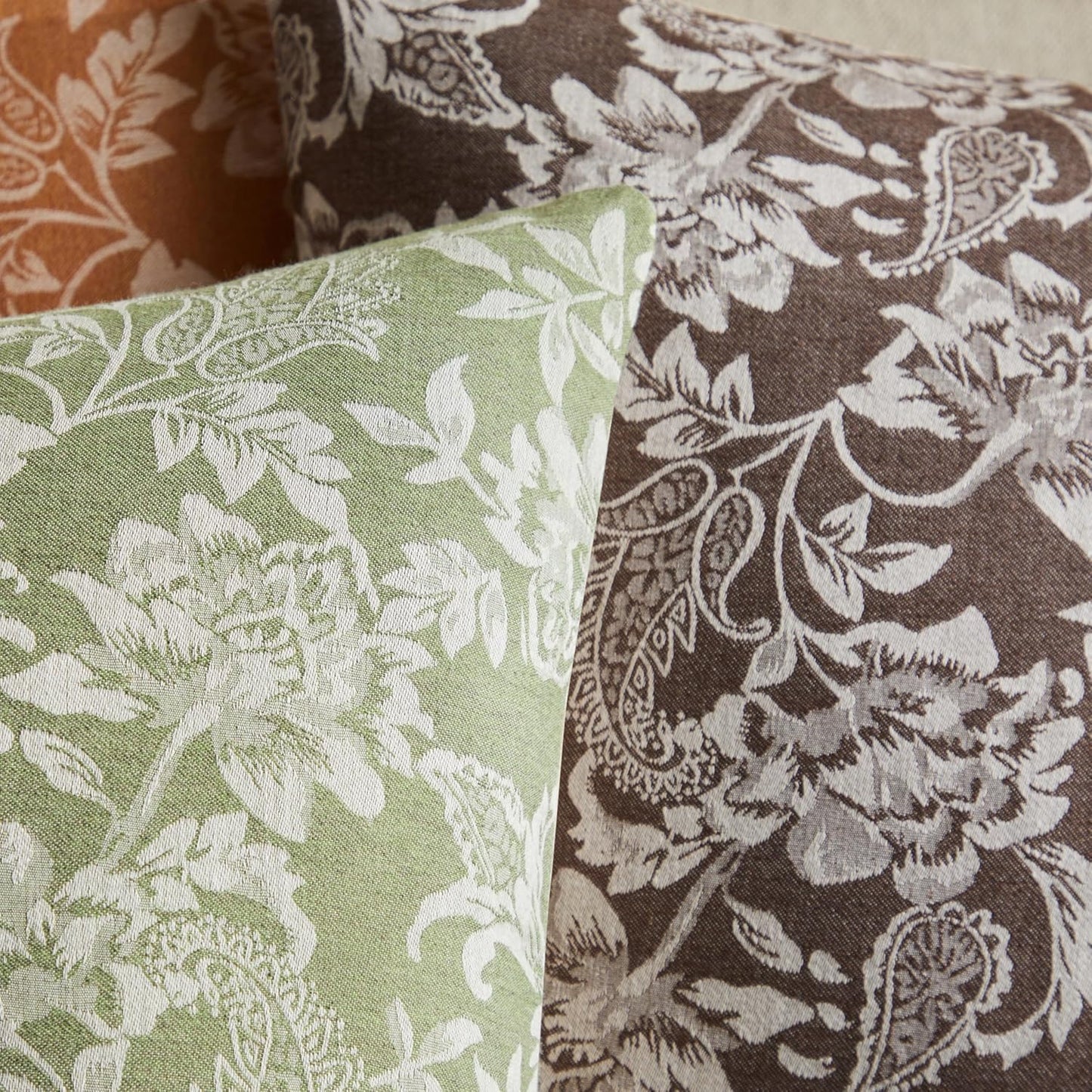 Floral Jacquard Throw Pillow Covers Set of 2, Background/Chocolate 16x16 Inch, Farmhouse Decorative Cotton Dark Brown Cushion Covers for Sofa Bed Living Room Home Decor