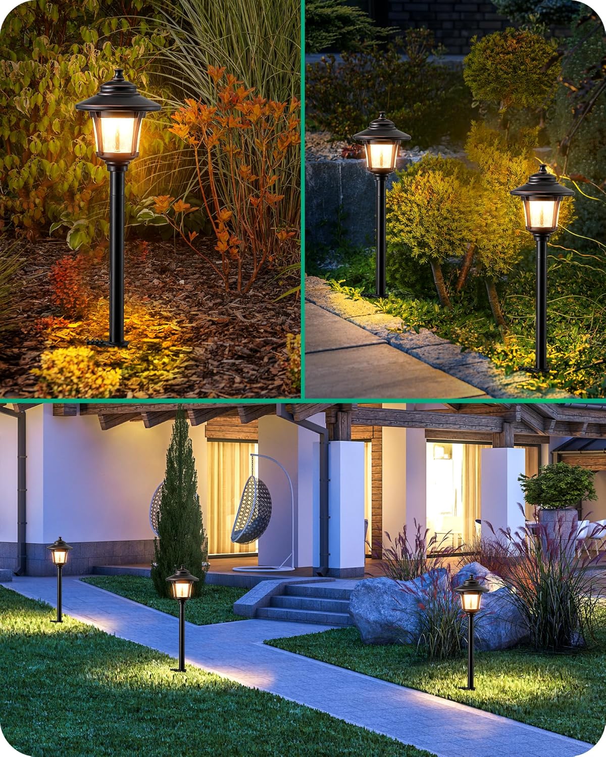 EDISHINE Low Voltage Landscape Lighting, 12V 3W 120LM 3000K Seed Glass Outdoor Landscape Path Lights with Connectors, ORB Waterproof Electric LED Pathway Light Wired for Walkway Garden Yard, 4 Pack