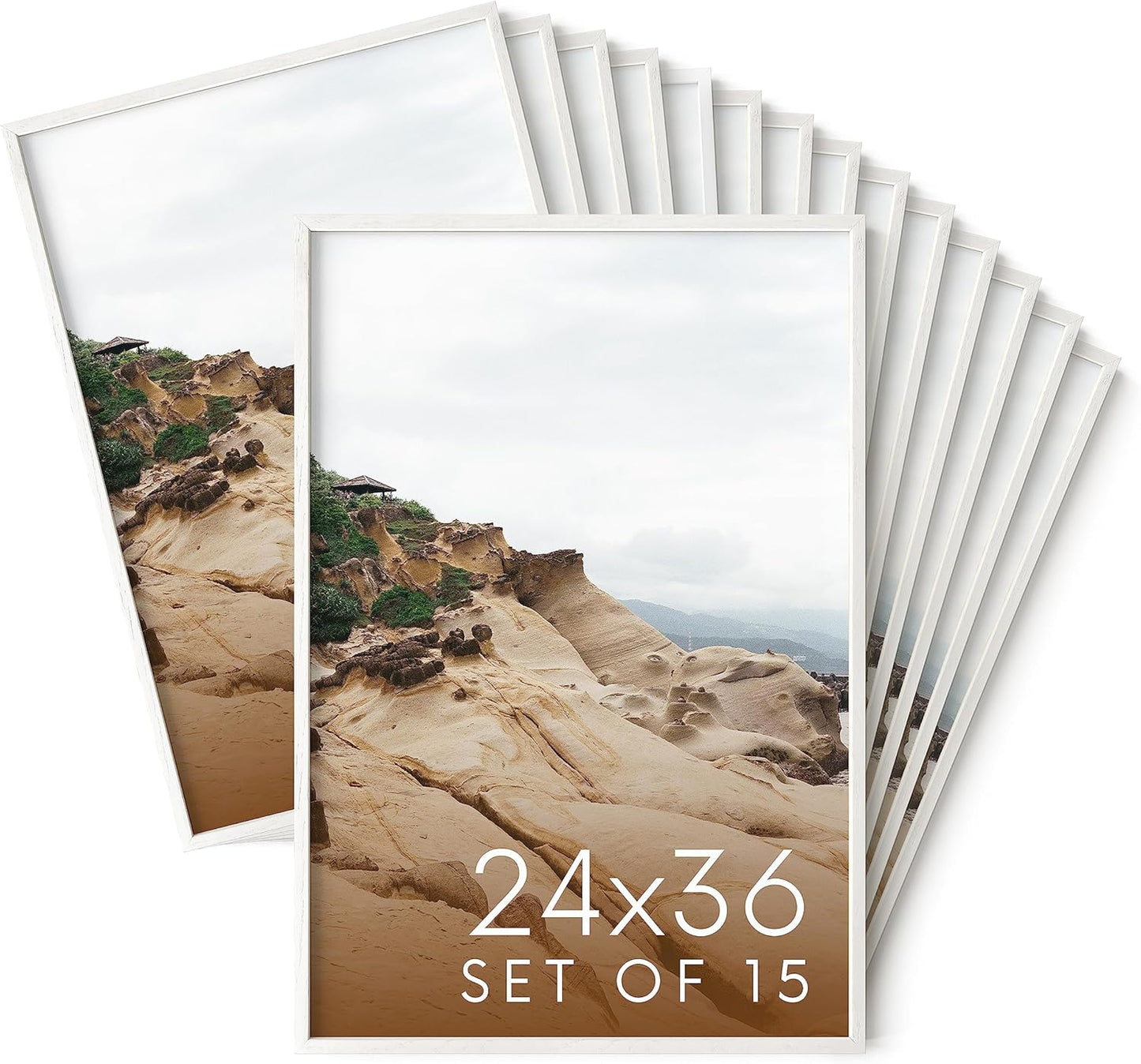 Haus and Hues 24x36 White Oak Wood Picture Frames Set of 15 - Premium Bulk Picture Frames 24x36 Bundle - Elegant Gallery Wall Frame Set for Posters, Art Display - Ideal for Wall Decor in Home & Office
