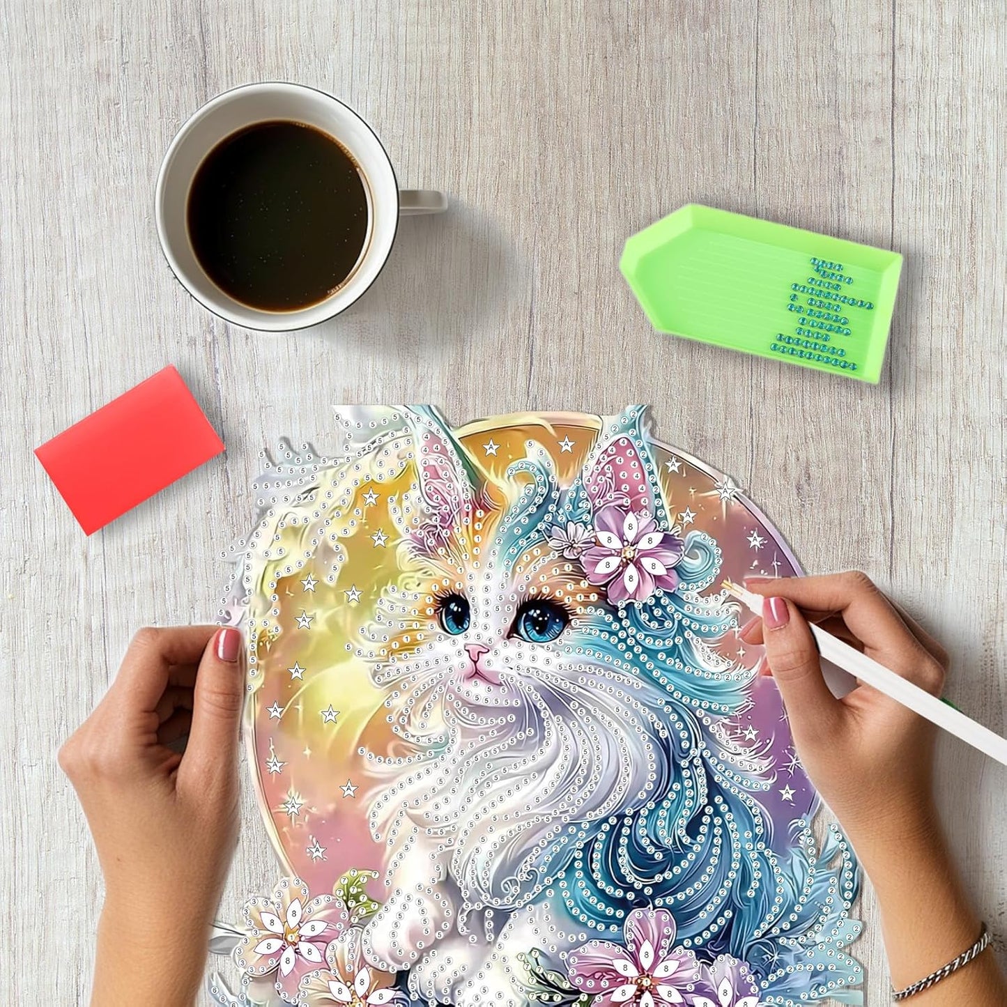 SENQAO Cat Diamond Art Hanging Kit for Adult, Special Shaped Rhinestone, Double Sided DIY Acrylic Diamond Art Painting Window Pendants Home Garden Wall Hanging Kits Hanging Ornament