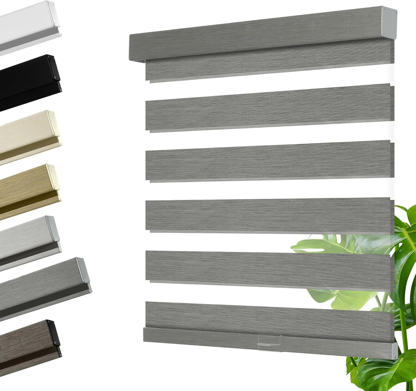 Cordless Zebra Blinds for Windows, Blackout Interior Blinds,Easy to Install,UV Protection,for Offices and Home,Custom Roller Shades, Mousse Grey,63" W x 56" H