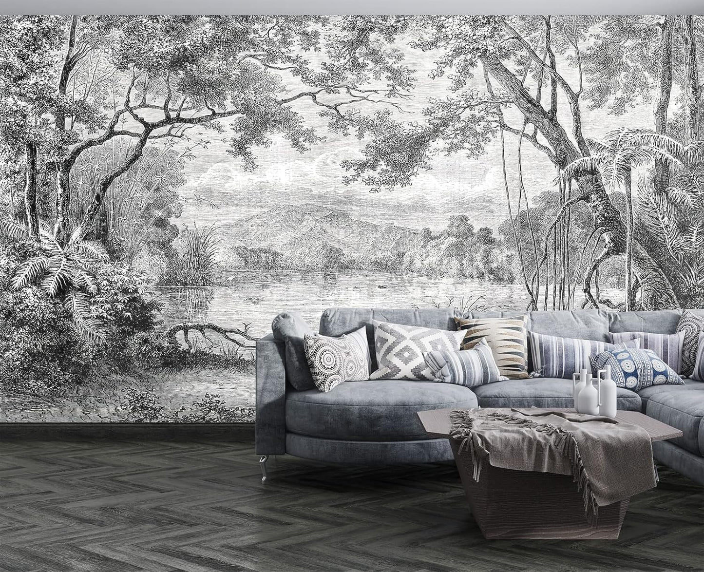 Black and White Tropical Rainforest Wall Mural Wallpaper for Bedroom 178" x 117"