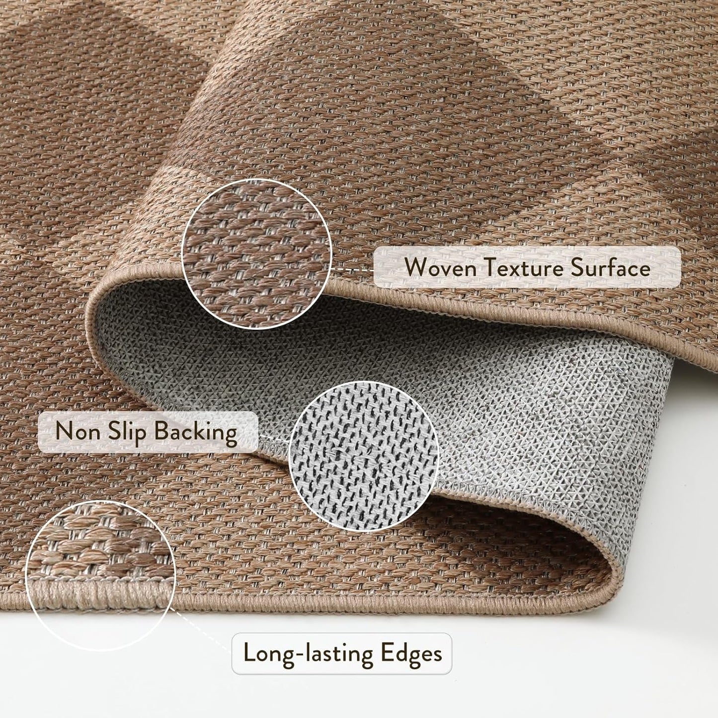 Lahome Checkered Easy Jute Indoor Outdoor Rug, 3x5 Washable Nature Rug for Entryway Living Room Indoor, Farmhouse Non Slip Checkerboard Carpet for Entry Guestroom Deck