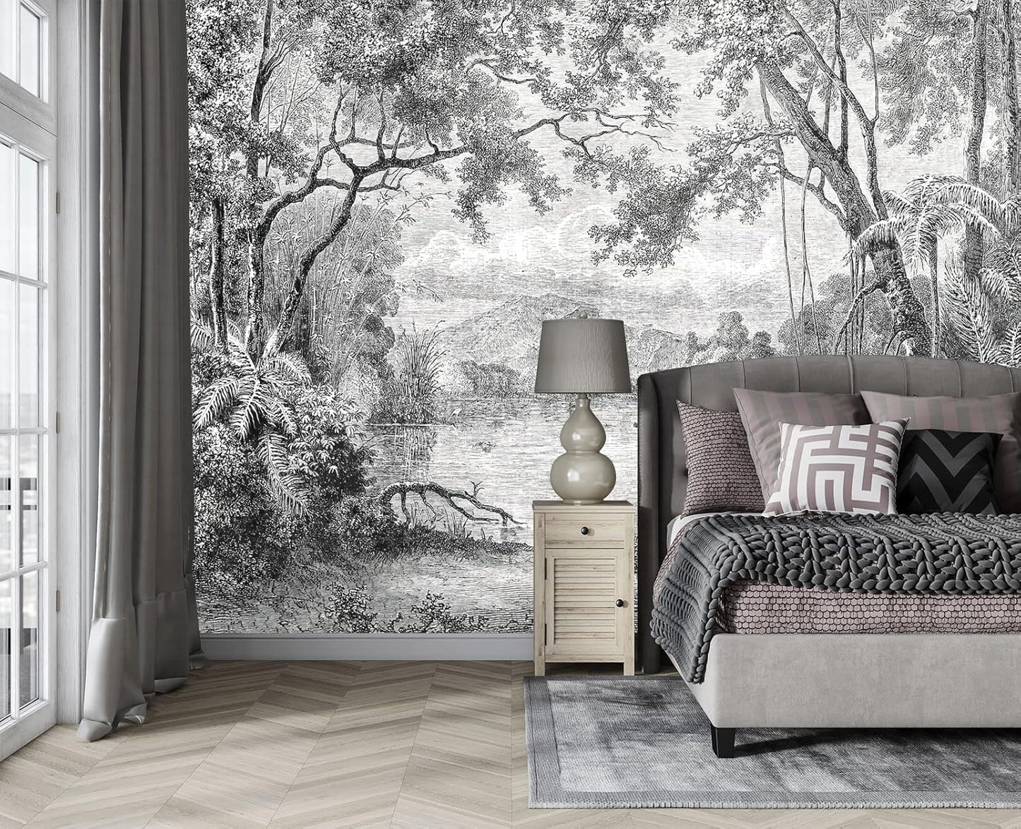 Black and White Tropical Rainforest Wall Mural Wallpaper for Bedroom 178" x 117"