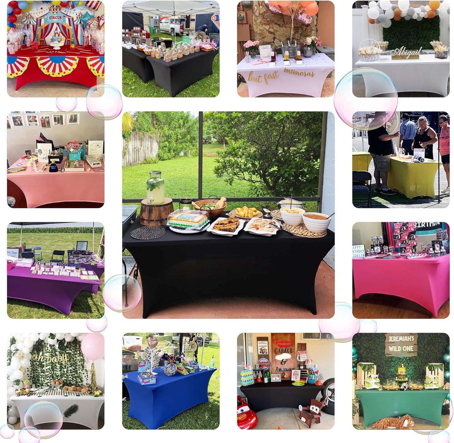 ABCCANOPY 6 FT White Spandex Table Cover Stretch Fitted Wrinkle Resistant Tablecloth Reuse for Rectangular Folding Table Patry Event Wedding Banquet Protector