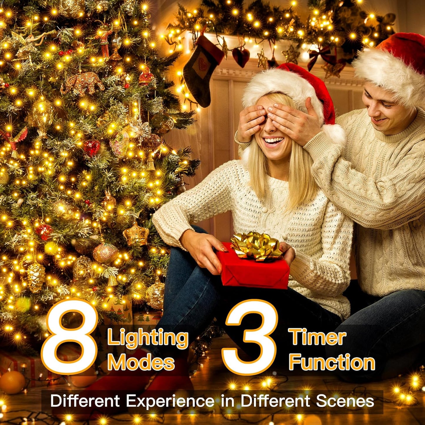 Ollny Christmas Lights, 500LED 164FT Long Christmas Tree Lights with 8 Modes Remote Timer IP44 Waterproof, Outdoor Christmas Lights for Tree House Yard Outside Xmas Decorations Warm White