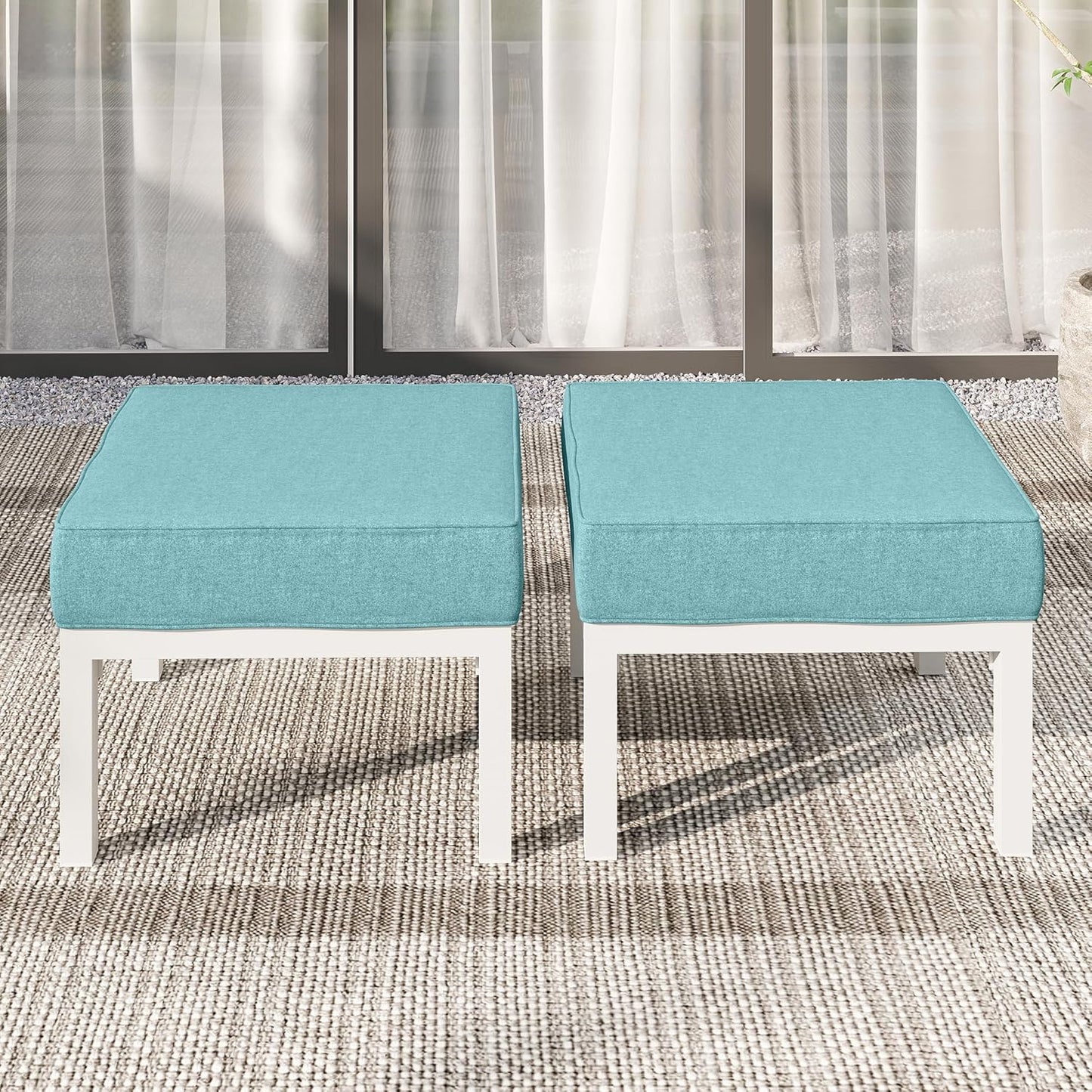 Solaste Outdoor Footstools Patio Ottoman Set of 2, Aluminum All-Weather Outdoor Footrest Seat with Removable Cushions, Patio Furniture Ottomans for Garden, Backyard, Poolside-White