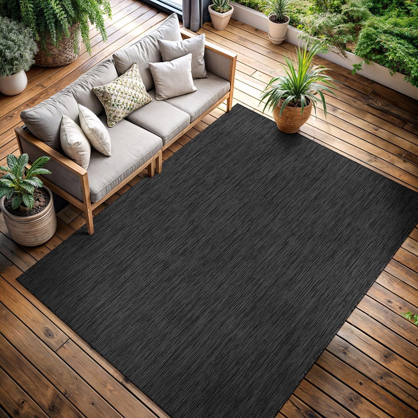 CAMILSON Outdoor Rug 8x10 Modern Area Rugs for Indoor and Outdoor Patios and Porches - Waterproof, Washable, Non-Shedding, Easy-to-Clean Outside Carpet (8 x 10, Solid - Dark Gray)
