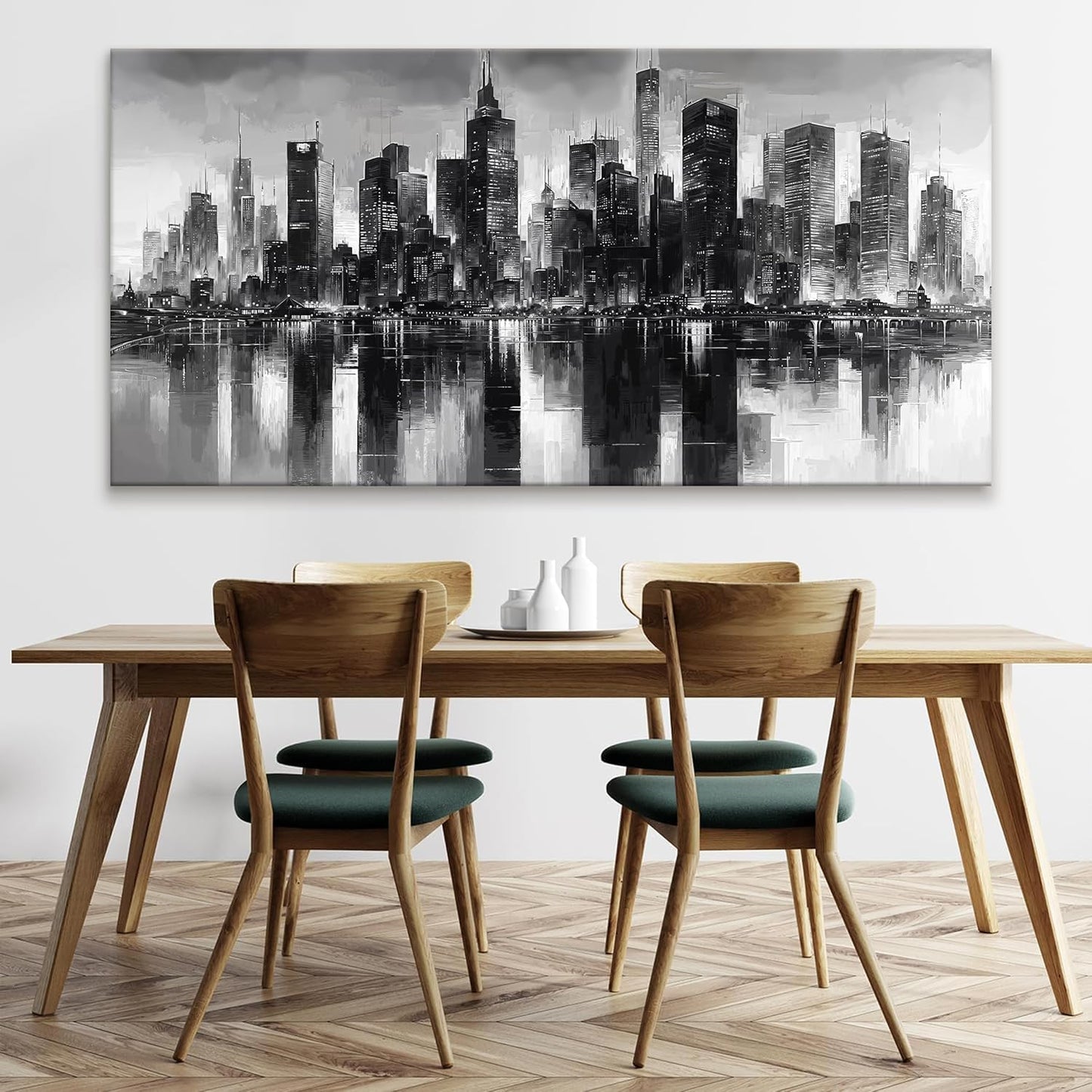 QSQ New York City Wall Art Brooklyn Bridge Wall Art For Living Room Office Bedroom Cityscape Canvas Art Wall Decor Paintings Picture For Bedroom Home Wall Decor Chicago Artwork For Walls 29 × 58 In