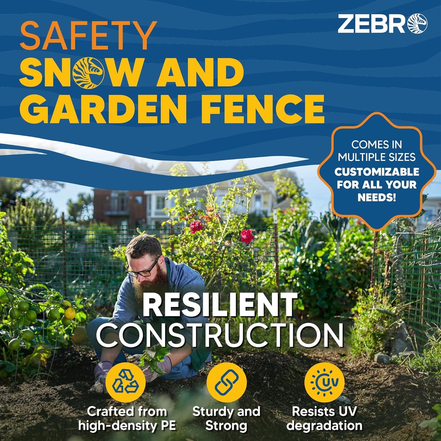 ZEBRO 4' x 100' Green Plastic Garden Fence Roll – Light Duty Mesh Fencing for Temporary Fence, Snow, Garden Netting, Animal Barrier, Agricultural Fencing & Lawn Protection