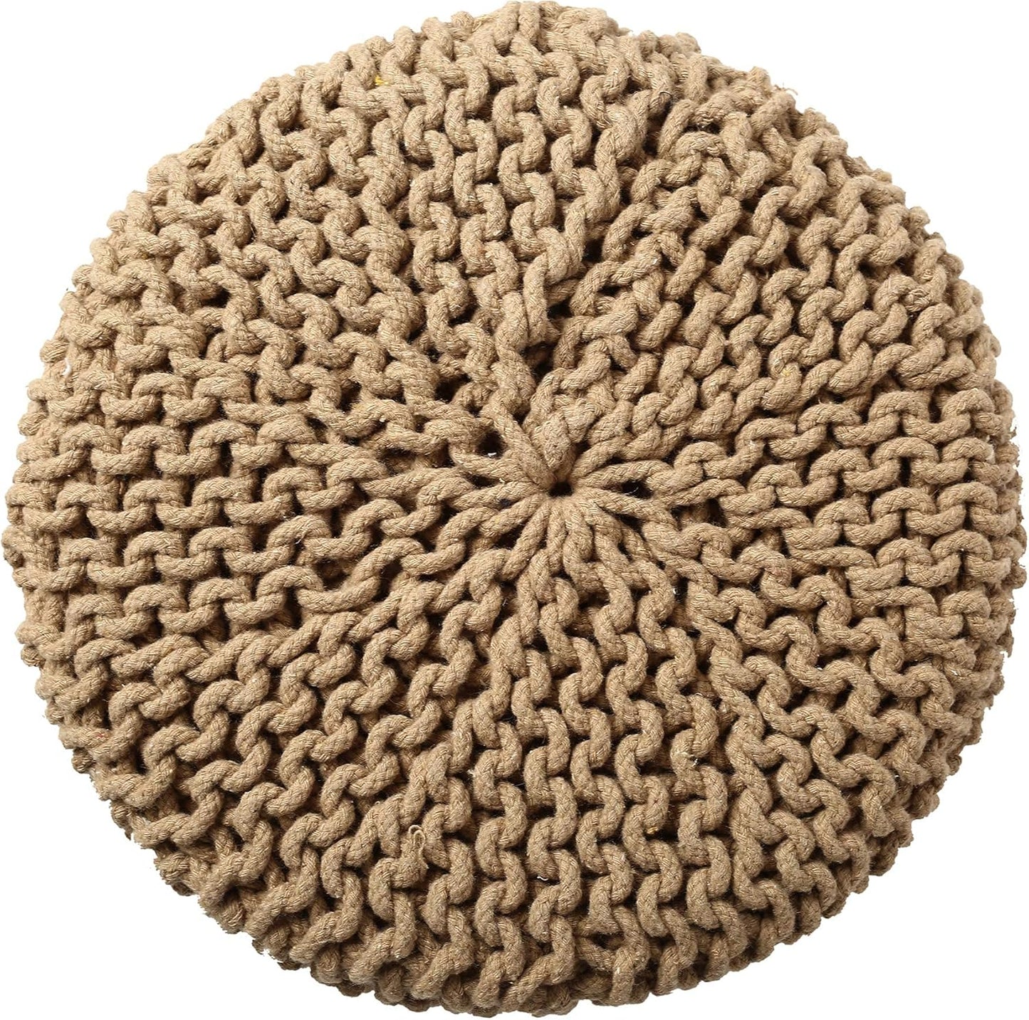 REDEARTH Pouf Ottoman - Cylindrical Knitted Poof - Cord Boho Pouffe - Cotton Round Foot Stool Puff for Home Decor - Living Room - Nursery - Bedroom - Patio - Lounge (16" x 16" x 16") - Beige