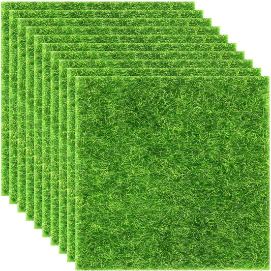 Elcoho 10 Pieces Fake Grass for Crafts Fairy Garden 6 x 6 Inches Artificial Garden Grass for Miniature Ornament Dollhouse DIY Decoration