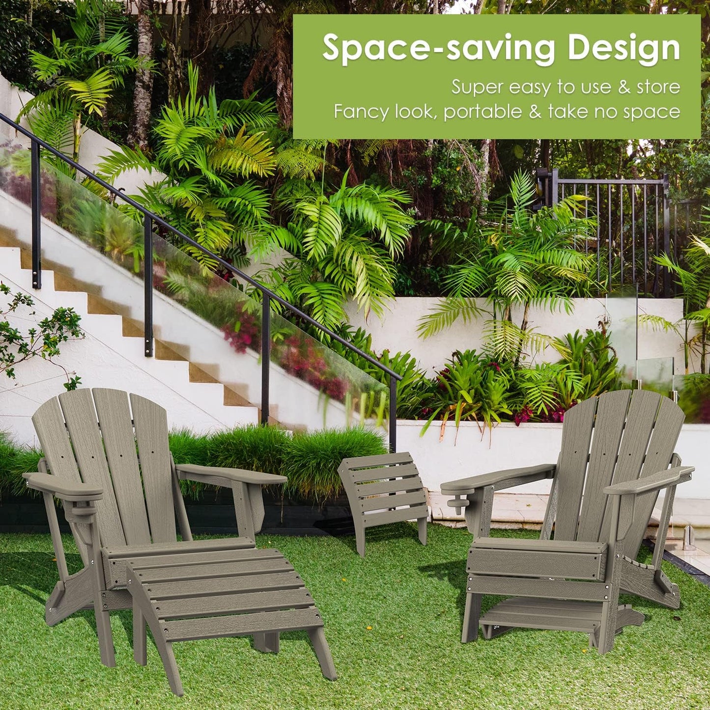 GREENVINES Adirondack-Ottoman | Wood Grain | Set of 4 | HDPE Plastic | Outdoor Footrest | All Weather | Foot Rest | Foot Stool | Desert Brown | for Adirondack Chair