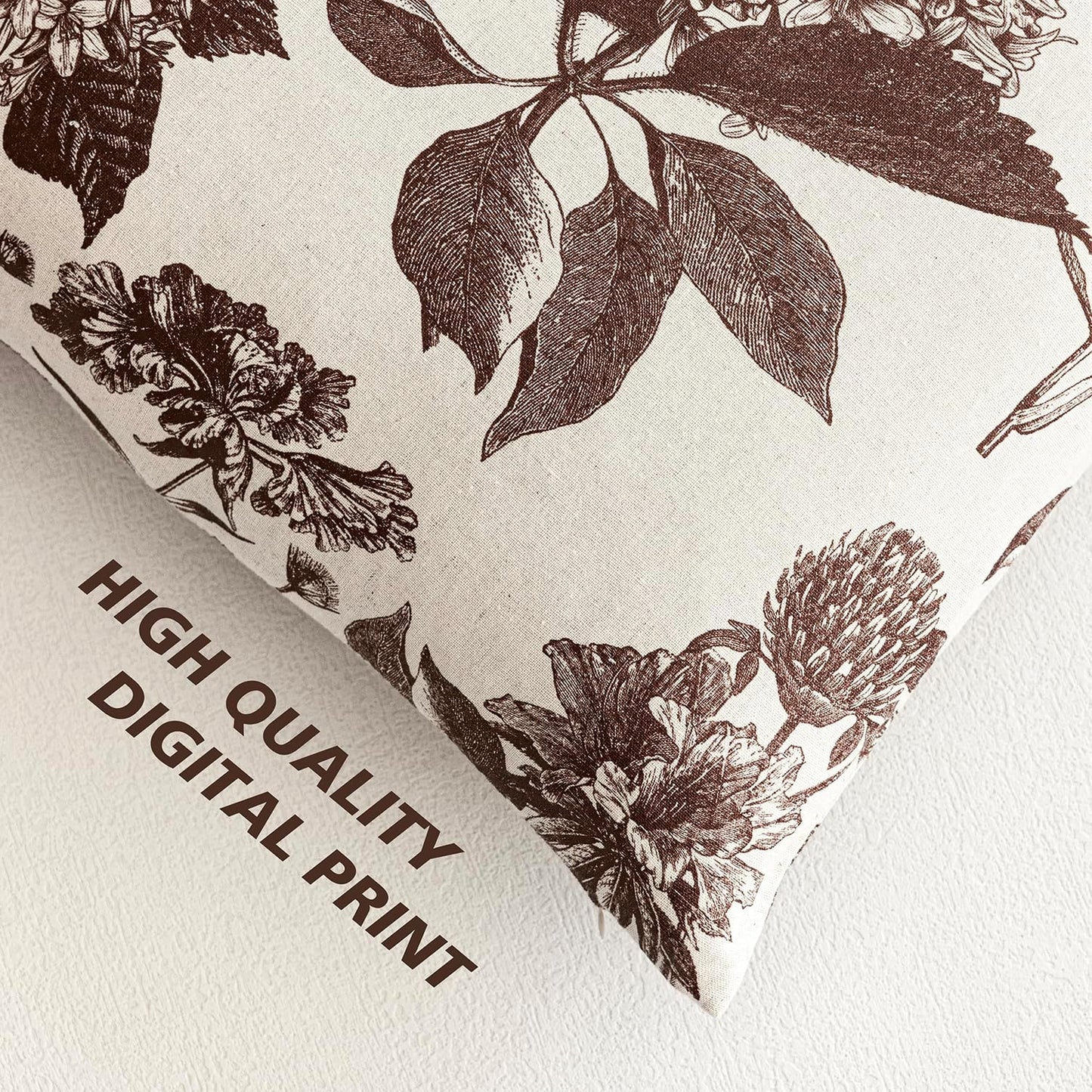 Foindtower Set of 2 Linen Floral Throw Pillow Covers Vintage Accent Print Decorative Cushion Covers Farmhouse Boho Home Decor for Sofa Chair Couch Bedroom Living Room Outdoor,22×22 Inch,Dark Brown
