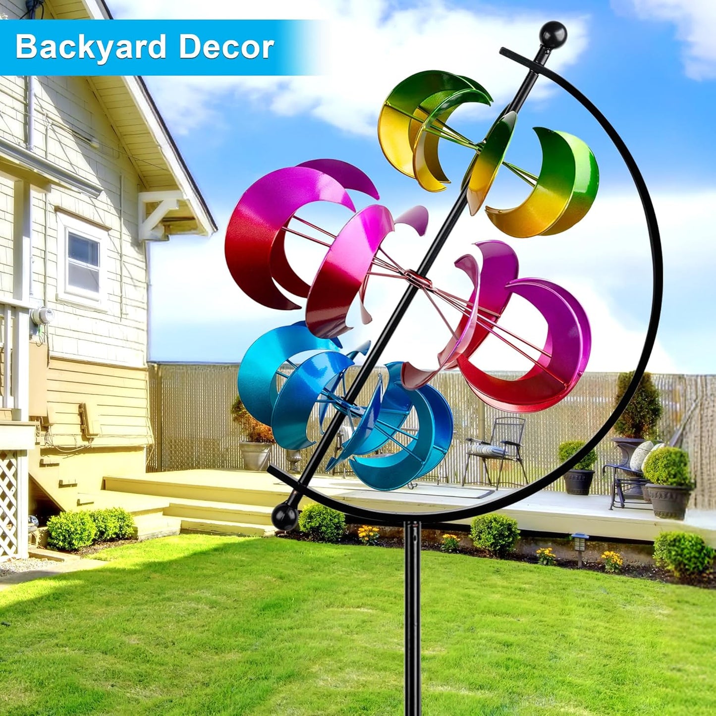 62.9" Large Wind Spinner Outdoor Decor, Garden Art with Metal Stake, Resistant for Yard, Patio and Lawn