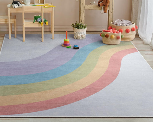 Well Woven Kids Rugs Rainbow 9'10" x 13' Multi Color Modern Flat-Weave Playroom Area Rug