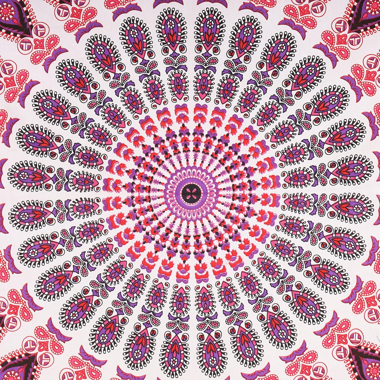 Bless International Handmade Indian hippie Bohemian Psychedelic Peacock Mandala Wall hanging College Dorm Beach Throws Table Cloth Bedding Tapestry (Pink Blue, King(88x104Inches)(225x265Cms))