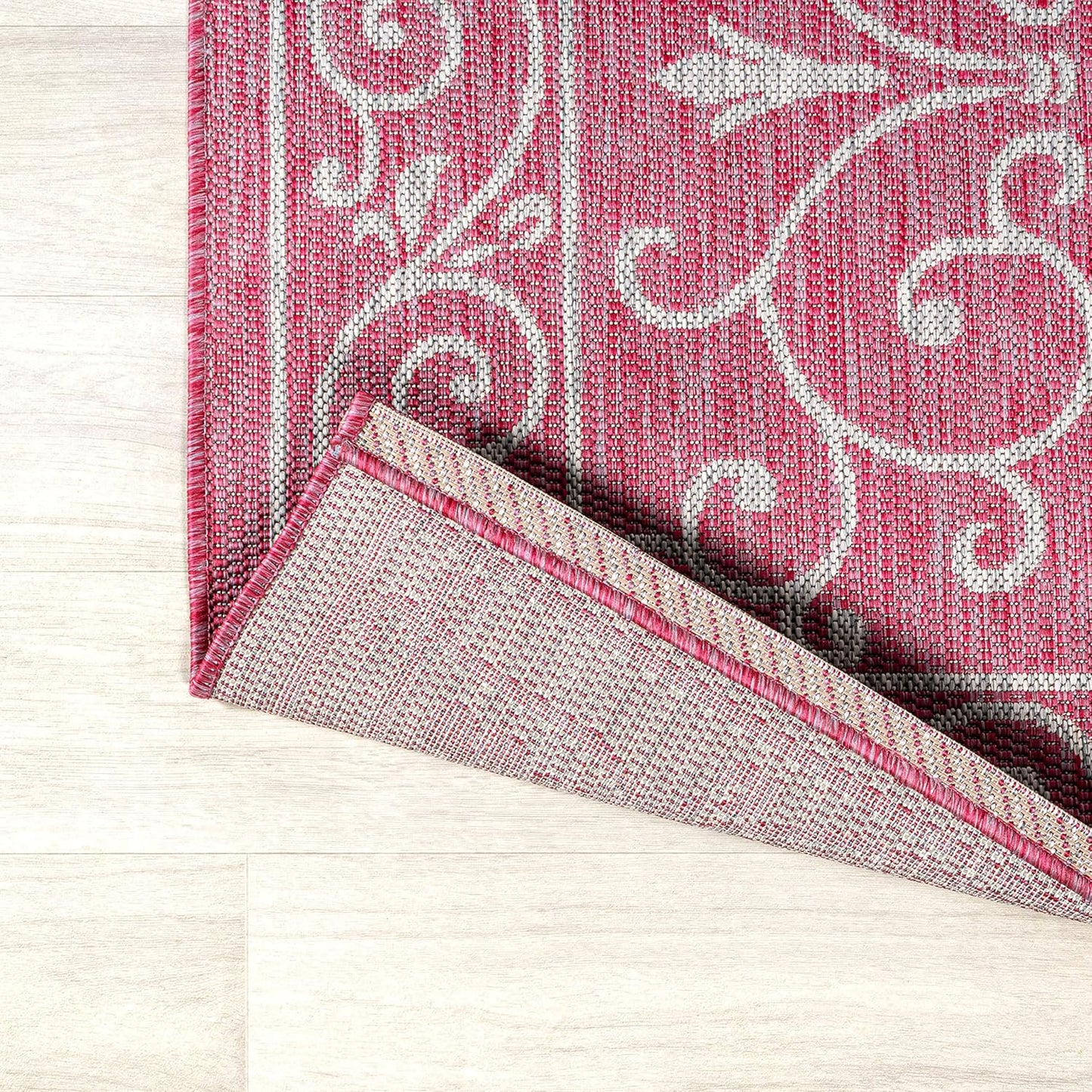JONATHAN Y Vintage Filigree Indoor Outdoor Area Rug 3X5 Fuchsia/Light Gray, Charleston Textured Weave for Backyard, Patio, Porch, Easy-Cleaning, High Traffic, Pet-Friendly, Non-Shedding (SMB106J-3)