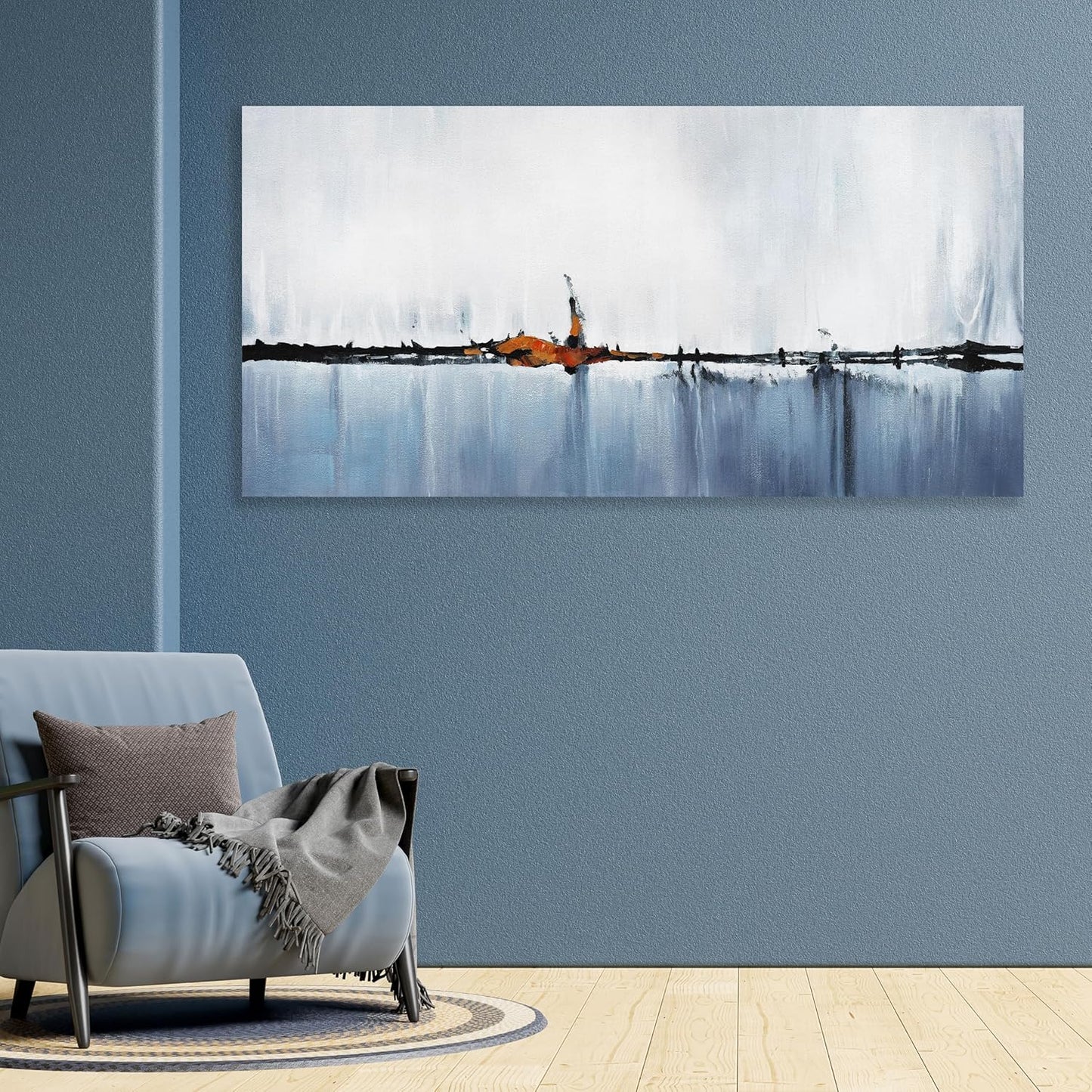 Abstract Wall Decor Modern Abstract Wall Art Blue and White Pictures Canvas Art Wall Decor Framed Artwork for Living Room Bedroom Dining Room Home Office Decor 29"x58"