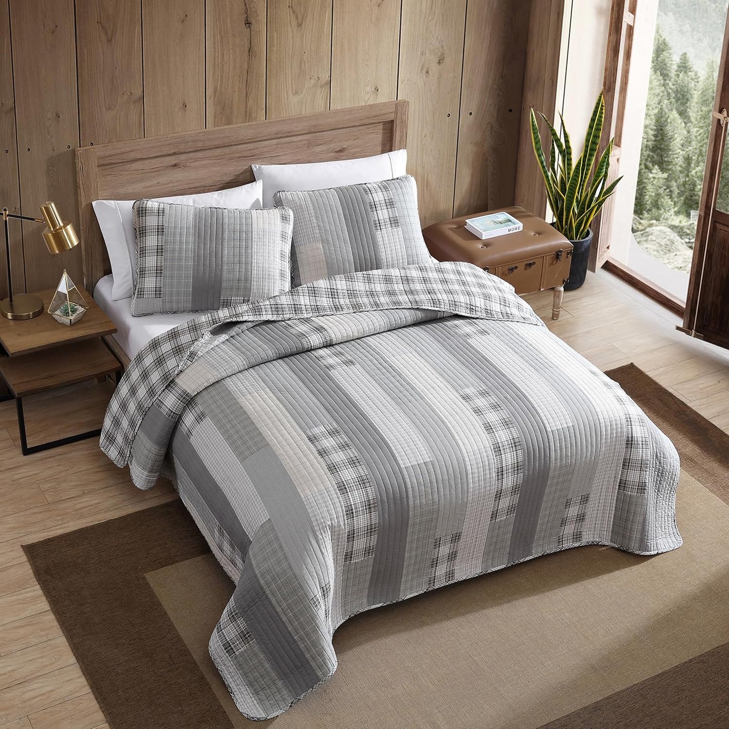 Eddie Bauer - King Quilt Set, Cotton Reversible Bedding with Matching Shams, Home Decor for All Seasons (Fairview Grey, King)