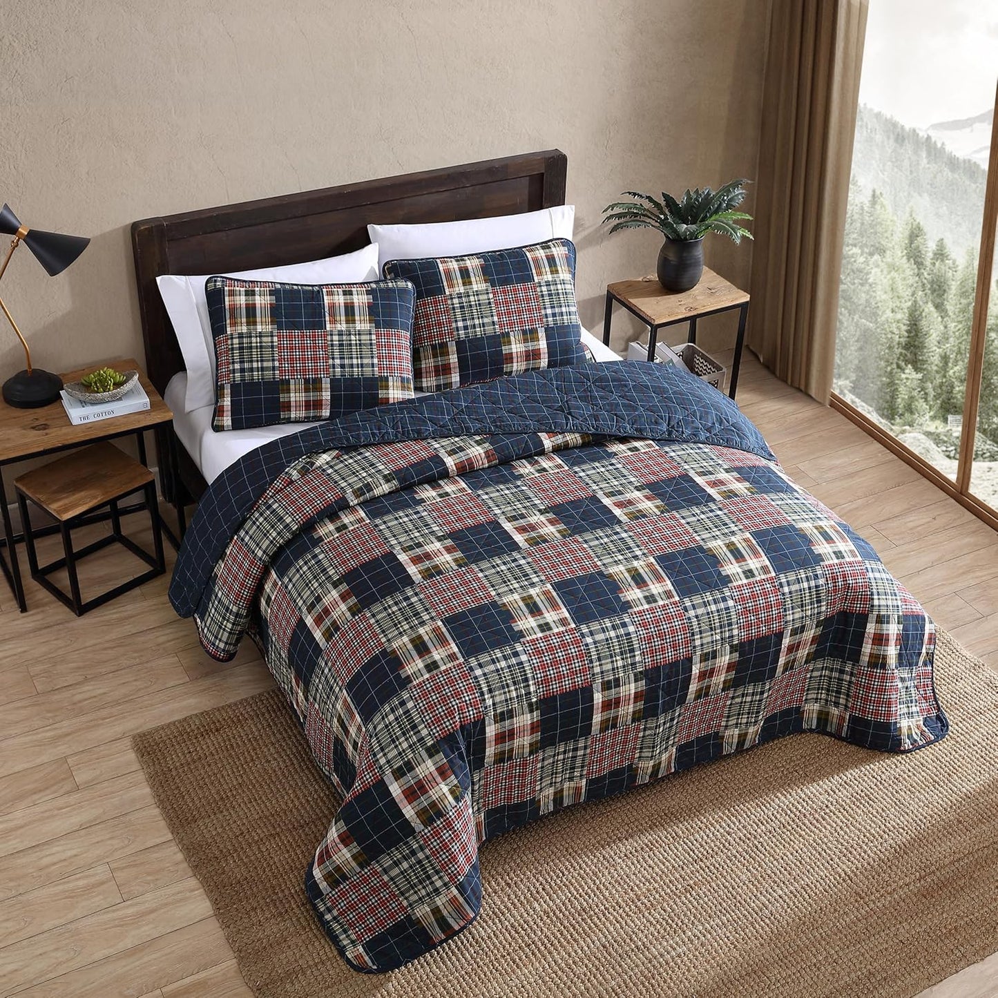Eddie Bauer - Twin Quilt Set, Cotton Reversible Bedding with Matching Sham, Lightweight Home Decor for All Seasons (Madrona Navy/Red, Twin)
