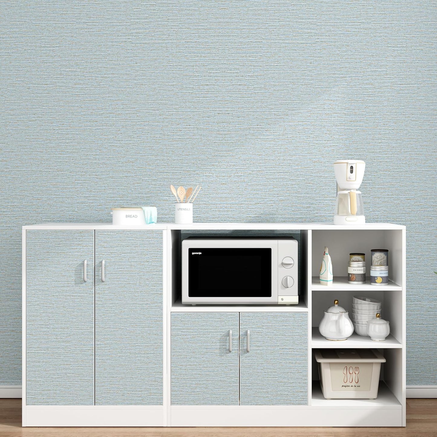 Grasscloth Peel and Stick Wallpaper 20.8"x394" Blue Thick Fabric Textured Linen Classic Faux Grassweave Neutral Removable Wallpaper Vinyl Film Roll for Home Use