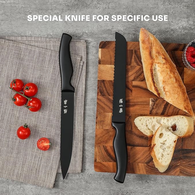 ZHANG XIAO QUAN SINCE 1628 15Pcs Knife Sets with Block, knife sets for kitchen with block High Carbon Stainless Steel Built-in Sharpener Dishwasher Safe(Black)