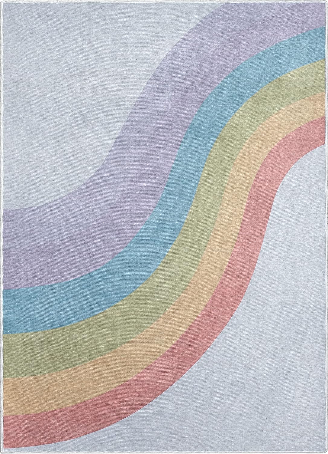 Well Woven Kids Rugs Rainbow 7'7" x 9'10" Multi Color Modern Flat-Weave Playroom Area Rug