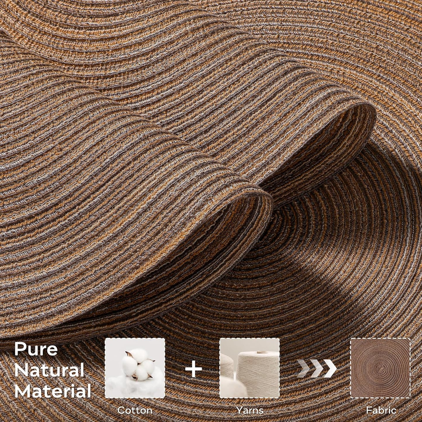 Leetaltree Round Placemats Heat and Slip Resistant Cotton Table Mats, Washable Bohemian Placemats for Dining Tables (Brown, Set of 6)