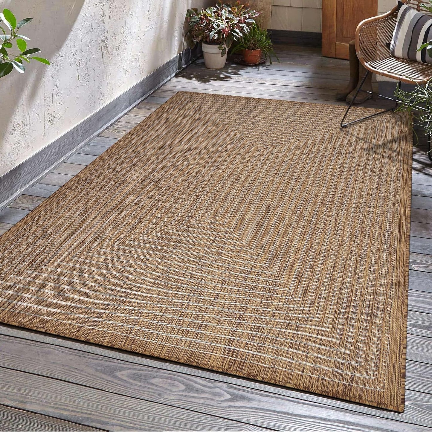 Adiva Rugs Outdoor Indoor Area Rug, Weather Resistant, Easy to Clean, Stain Resistant Floor Mat for Dining Room, Backyard, Deck, Patio (Wooden, 6' x 9')