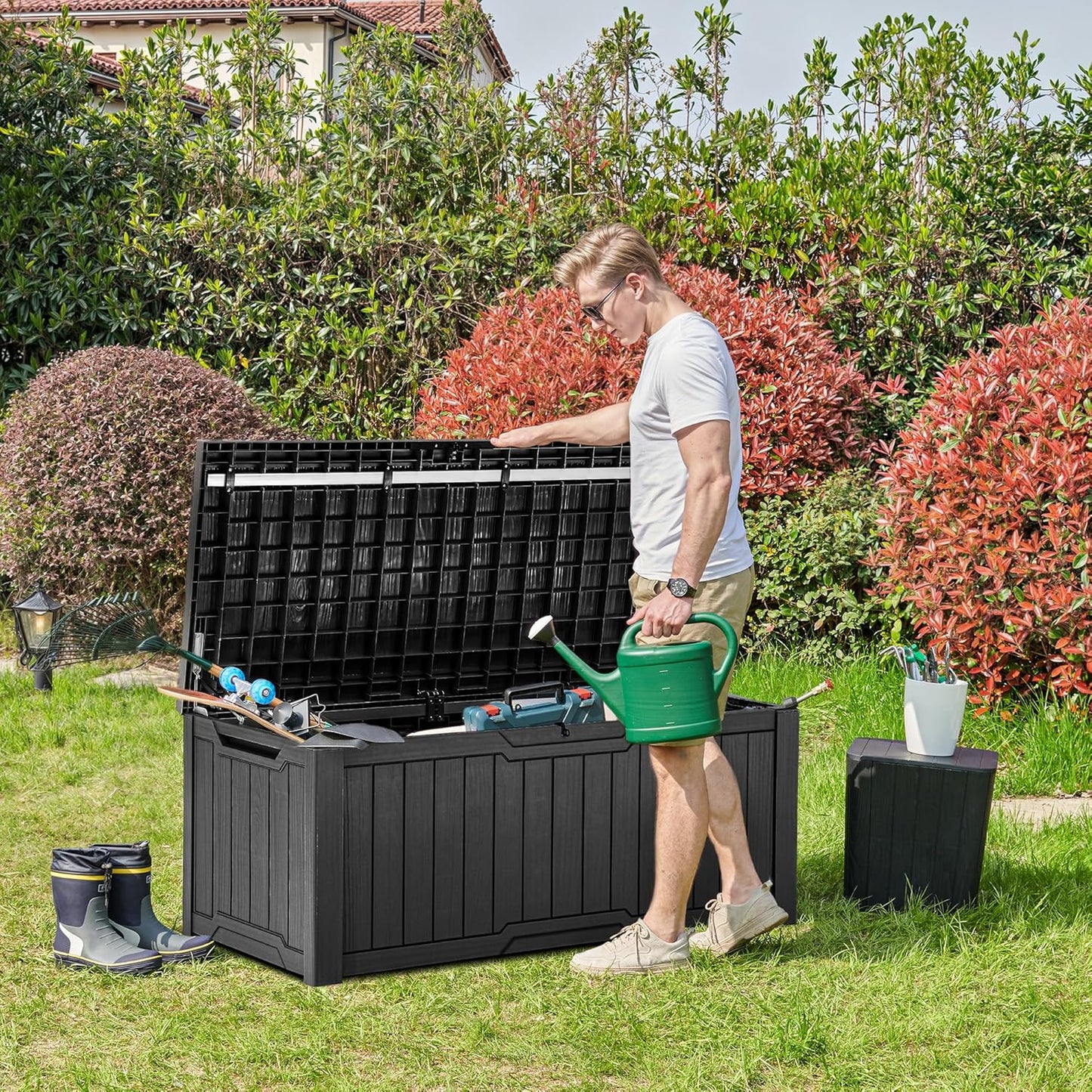 YITAHOME 120 Gallon Large Deck Box, Resin Outdoor Storage Box for Outdoor Pillows, Garden Tools and Pool Supplies, Waterproof, Lockable, Black