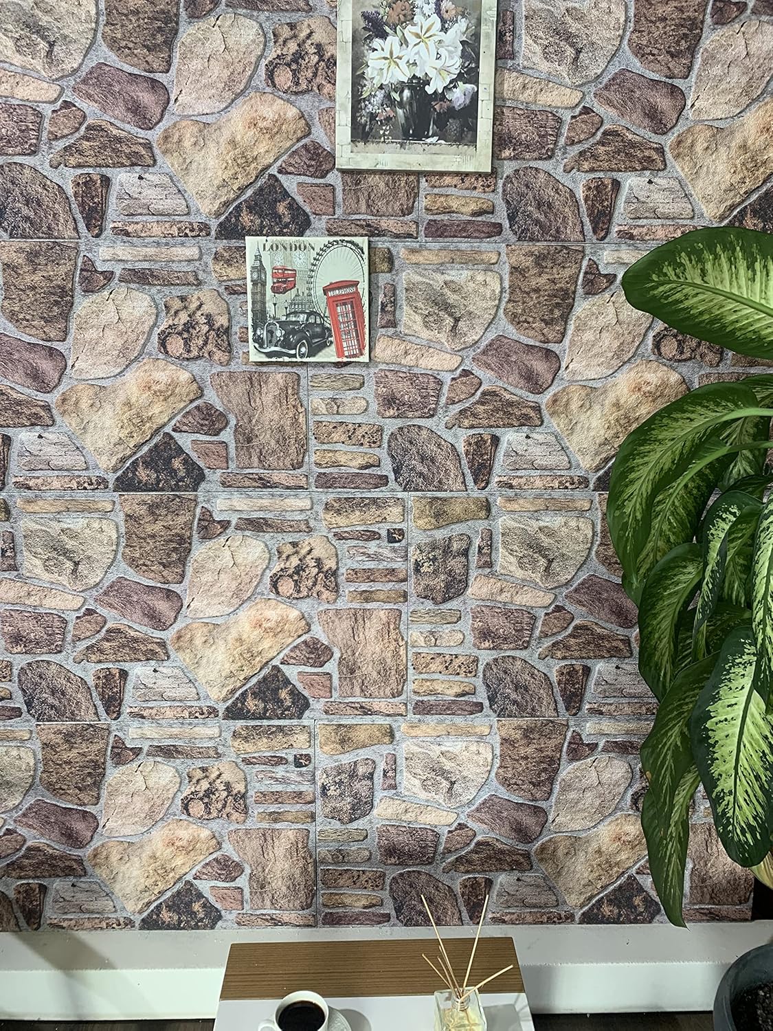 Dundee Deco 3D Wall Panels - Cladding, Shades of Brown Grey Stone Look Wall Paneling, Styrofoam Facing for Interior and Exterior Applications, DIY, Set of 5, Covers 27 sq ft