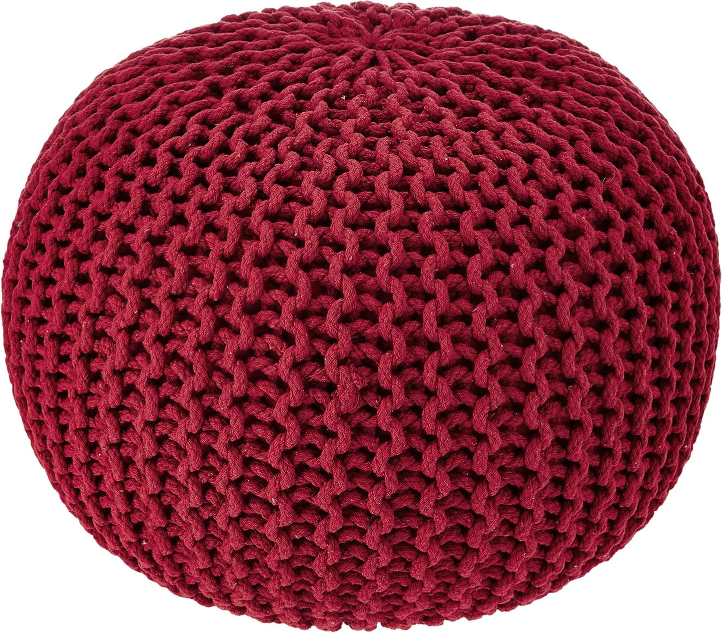 REDEARTH Round Pouf Ottoman - Hand Knitted Cable Boho Poof - Foot Stool Bean Bag - Home Décor Stuffed Footrest for Living Room - Nursery - Bedroom - 100% Cotton Poufs (19.5"x19.5"x14") - Red
