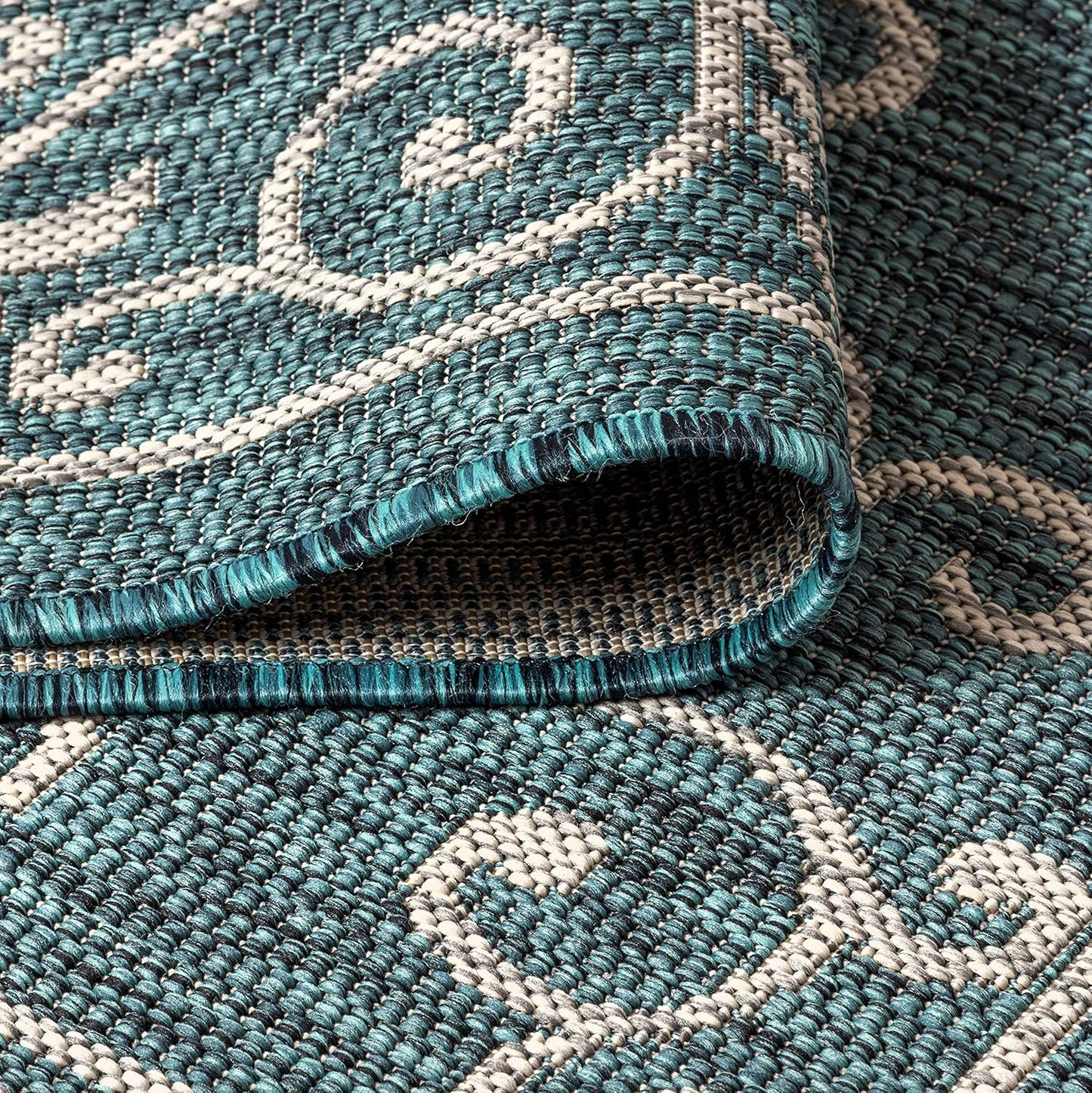 JONATHAN Y Vintage Filigree Indoor Outdoor Area Rug 8X10 Teal/Gray, Charleston Textured Weave for Backyard, Patio, Porch, Easy-Cleaning, High Traffic, Pet-Friendly, Non-Shedding (SMB106F-8)