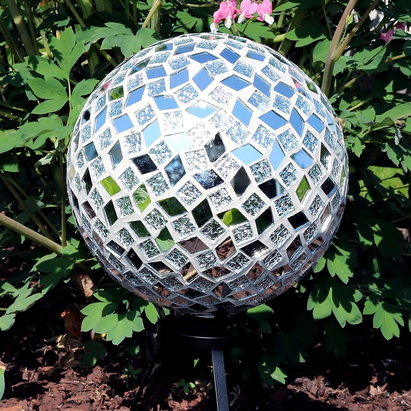 Sunnydaze 10-inch Gazing Ball for Garden - Crackled Glass Mosaic Gazing Globe for Outside - Mirrored Diamond Mosaic - 2-Pack