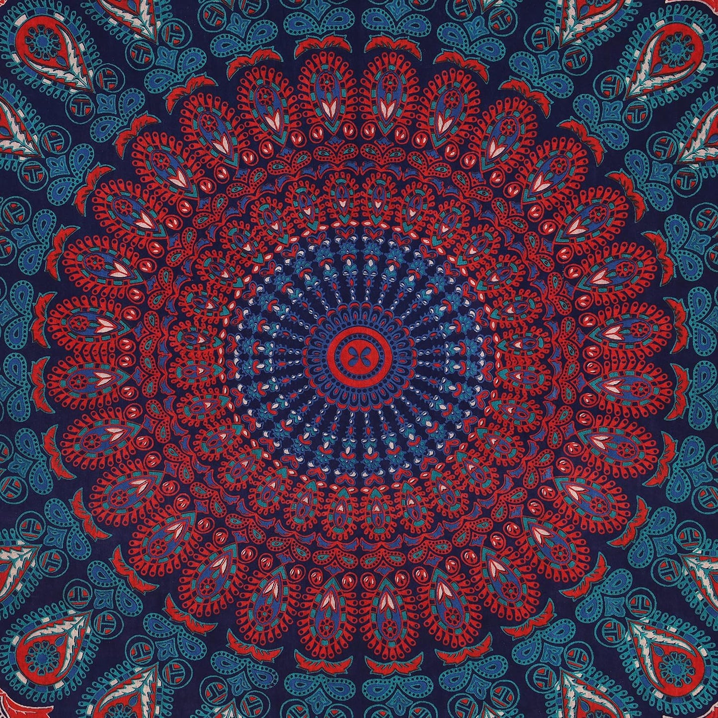 Bless International Handmade Indian hippie Bohemian Psychedelic Peacock Mandala Wall hanging College Dorm Beach Throws Table Cloth Bedding Tapestry (Midnight Blue, Twin(54x72Inches)(140x185cms))