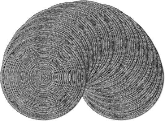 Leetaltree Round Placemats Heat and Slip Resistant Cotton Table Mats, Washable Bohemian Placemats for Dining Tables (Charcoal, Set of 12)