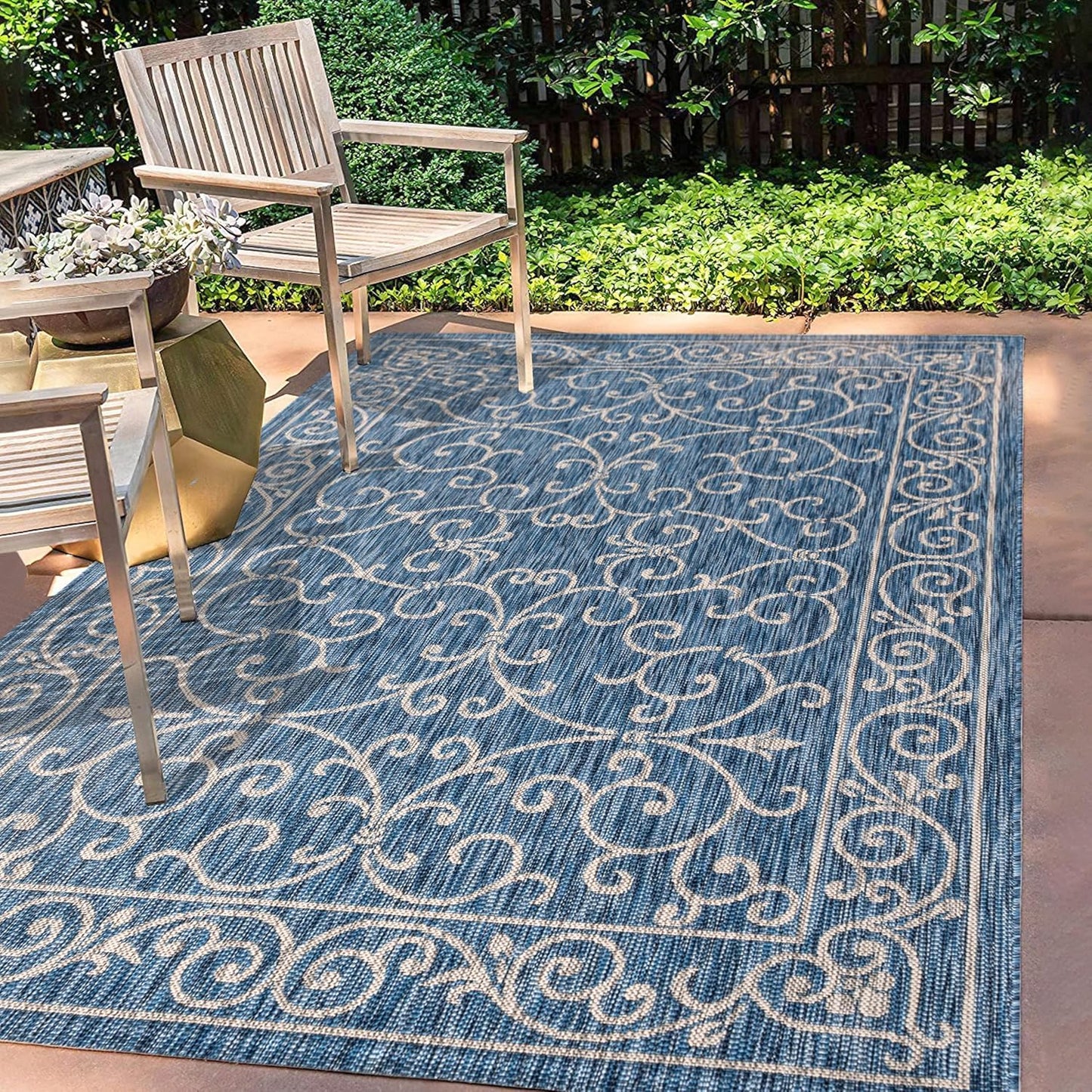JONATHAN Y Vintage Filigree Indoor Outdoor Area Rug 10X14 Navy/Gray, Charleston Textured Weave for Backyard, Patio, Porch, Easy-Cleaning, High Traffic, Pet-Friendly, Non-Shedding (SMB106D-14)