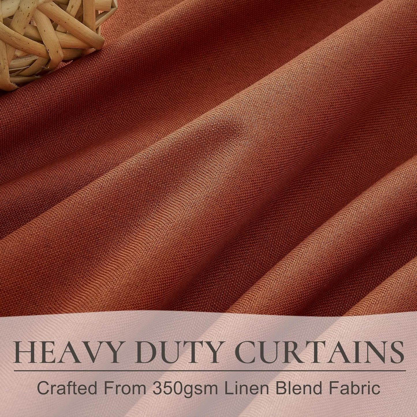 Fall Burnt Orange Curtains Pinch Pleated Blackout 108 Inches Long 2 Panels Set,Terracotta Autumn Color Decor Retro for Living Room Antique Copper Rust Boho 70s Window Linen Drapes (W40"xL108")