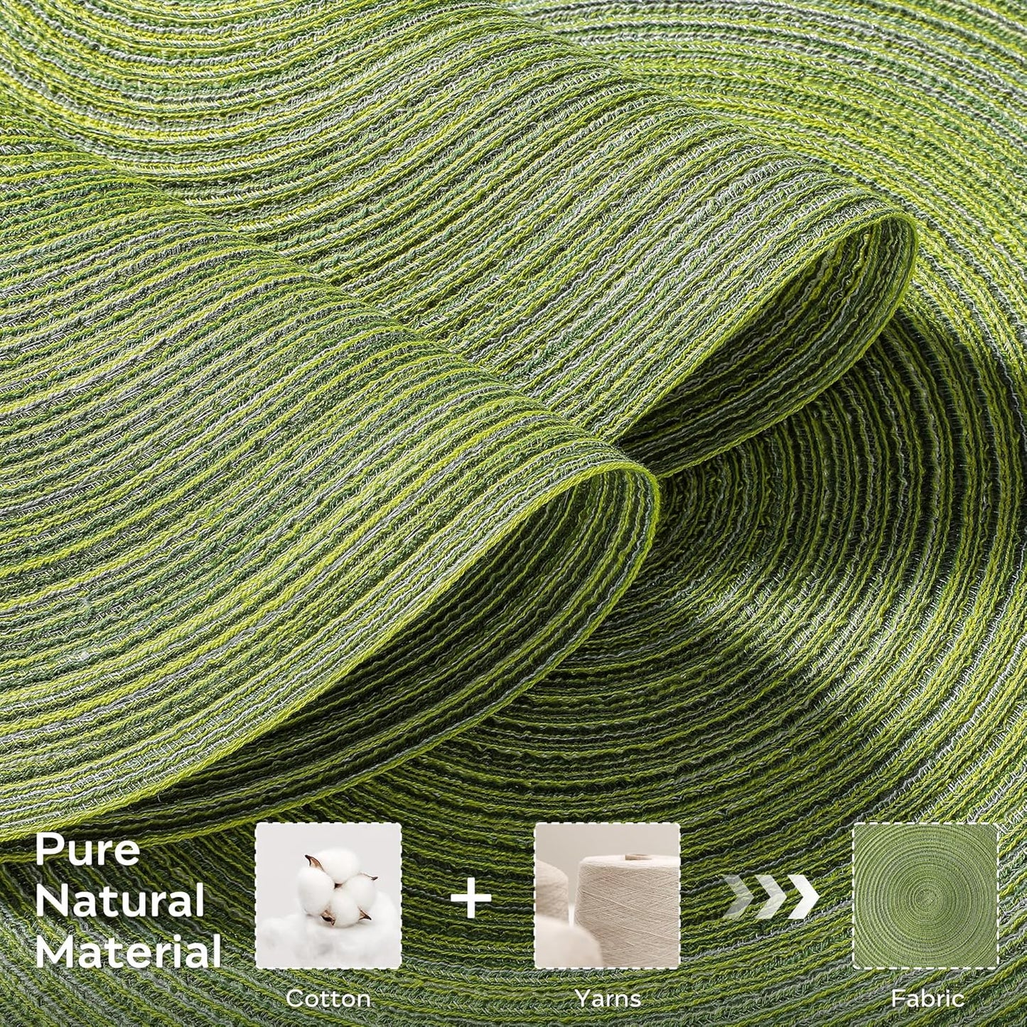 Leetaltree Round Placemats Heat and Slip Resistant Cotton Table Mats, Washable Bohemian Placemats for Dining Tables (Sage Green, Set of 6)