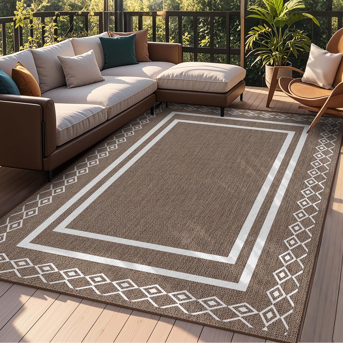 Outdoor Patio Rug, Outside Rectangular Carpet, Moroccan Geometric Rugs, Washable Large Indoor Outdoor Rug 8x10 Mats for RV, Picnic, Backyard, Deck, Balcony, Porch, Beach