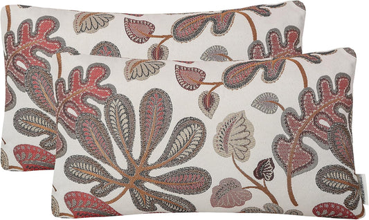 Set of 2 Jacquard Tropical Leaf Pattern Oblong Throw Pillow Covers Accent Pillowcase 12X20 Inches,Coral Cream