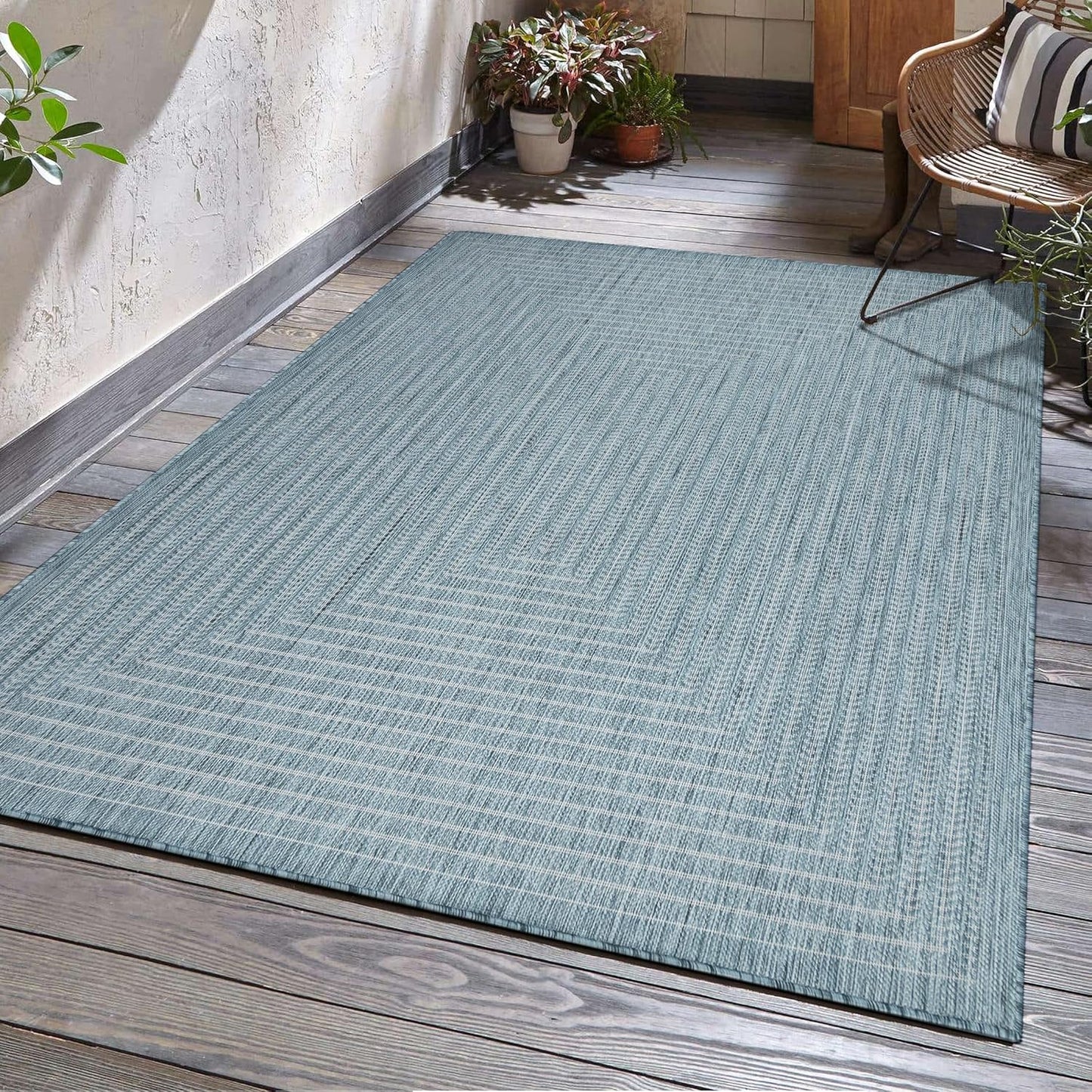 Adiva Rugs Outdoor Indoor Area Rug, Weather Resistant, Easy to Clean, Stain Resistant Floor Mat for Dining Room, Backyard, Deck, Patio (Aqua Weiss, 2'6" x 7')
