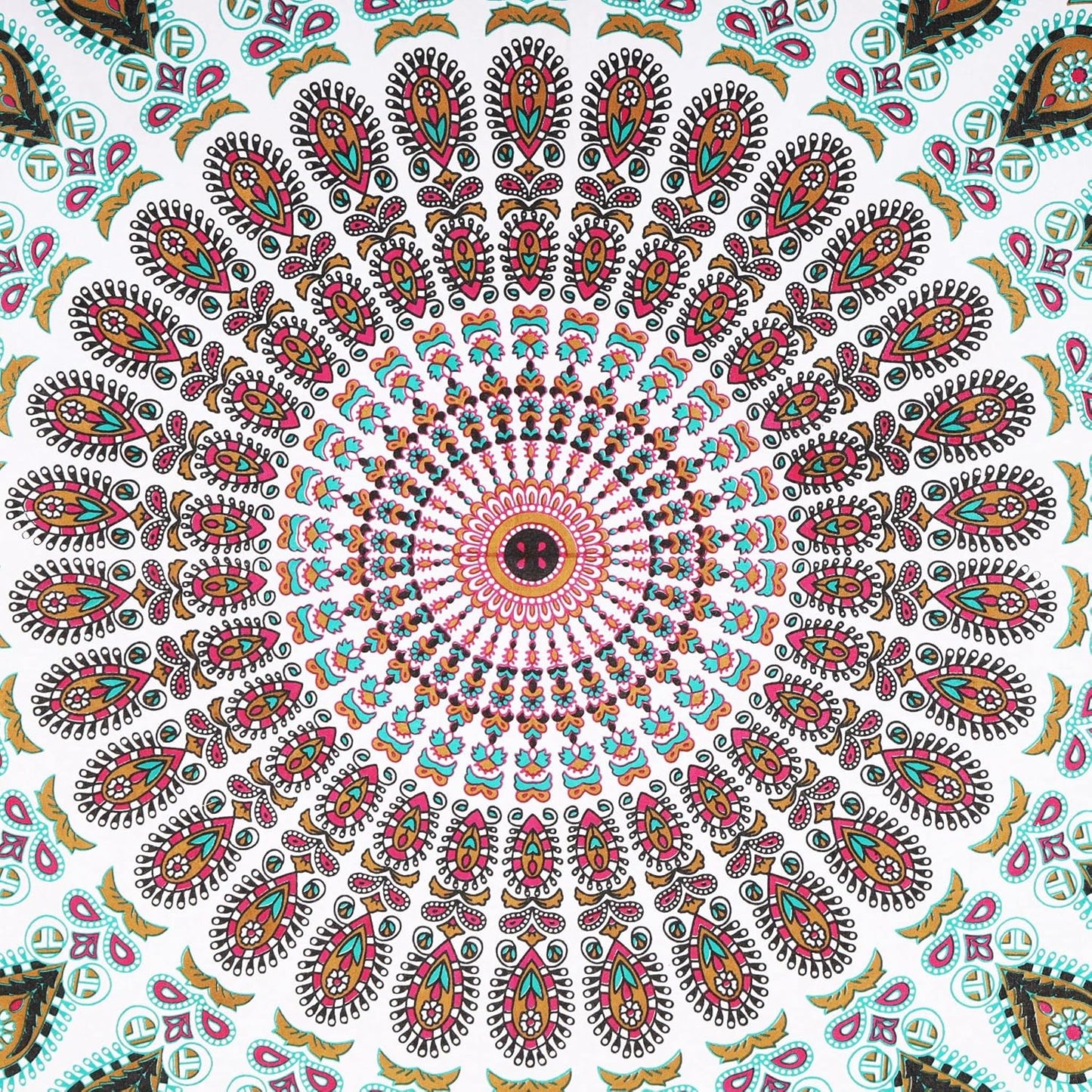 Bless International Handmade Indian hippie Bohemian Psychedelic Peacock Mandala Wall hanging College Dorm Beach Throws Table Cloth Bedding Tapestry (Floral Gold, Queen(84x90Inches)(215x230Cms))