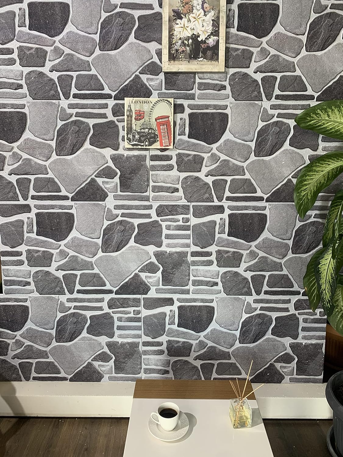 Dundee Deco 3D Wall Panels - Cladding Charcoal Grey Silver Stone Look Wall Paneling, Styrofoam Facing for Interior and Exterior Applications, DIY, Sample, Size 10 x 10 in.